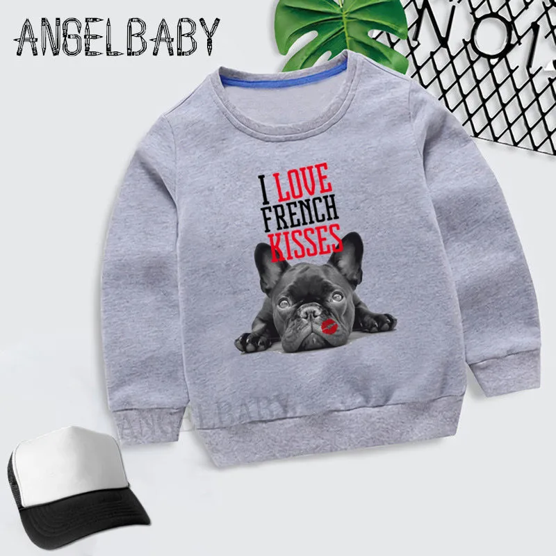 Boys Girls Sweatshirt Kids French Bulldog Kisses Cartoon Hoodies Children Autumn Tops Baby Cotton Clothes,KYT2123