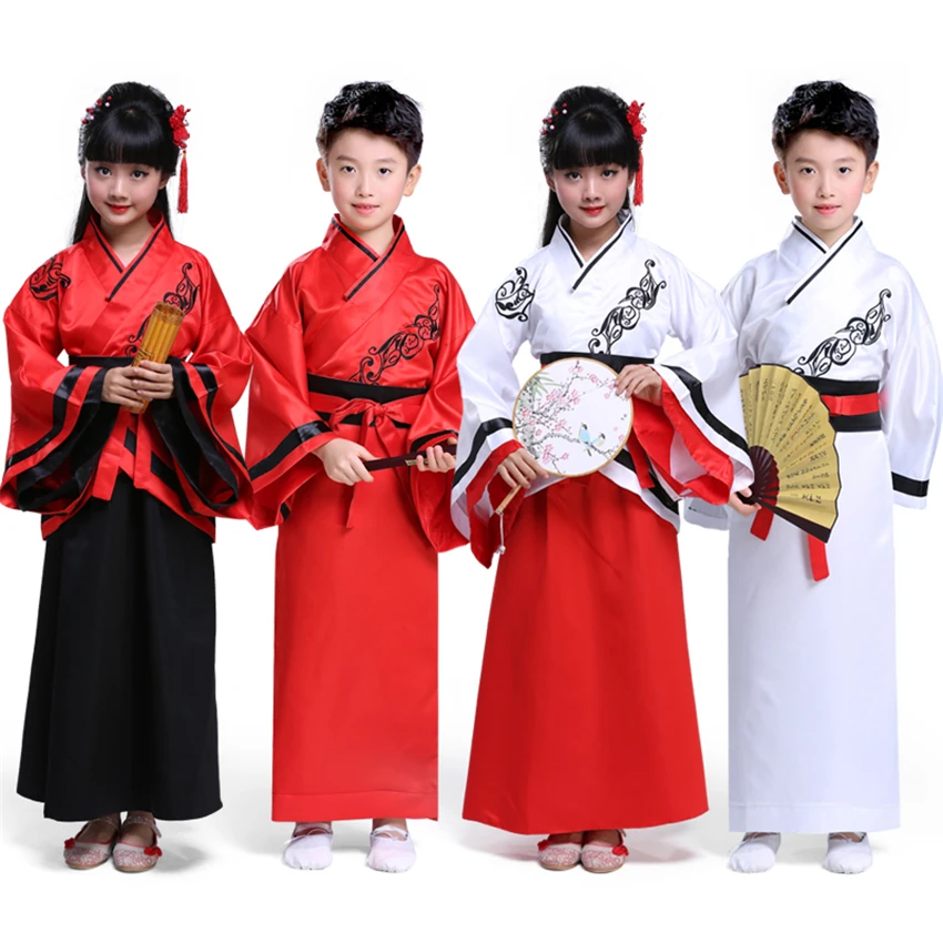 2022 New Year Traditional Chinese Clothing for Kids Red Cheongsam Set Boys Girls Satin Dress Culture Retro Qipao Hanfu Costumes