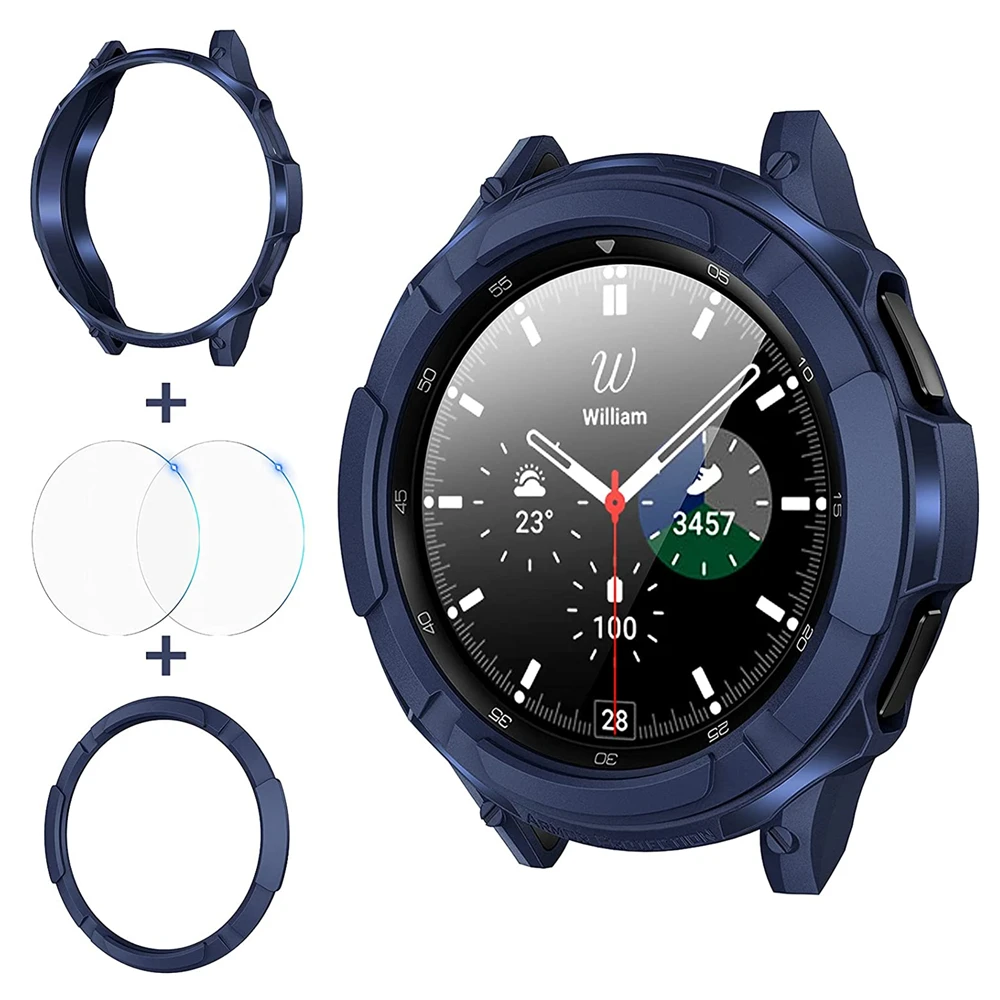 3 in 1 Accessories for Samsung Galaxy Watch 4 Classic 46mm 42mm TPU case + bezel ring + 2 screen protector Tempered Glass flims