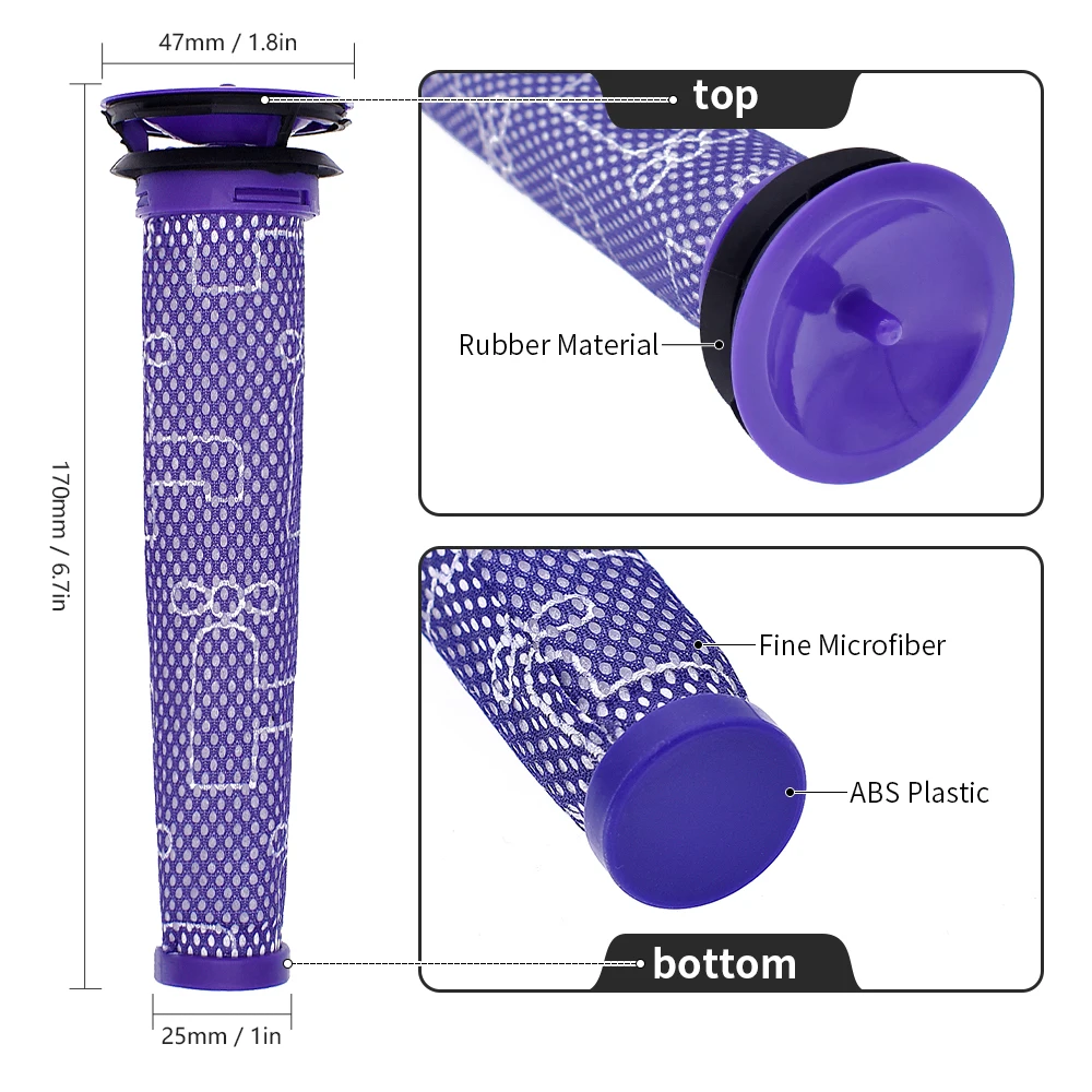 Pièces de filtre pré et post-moteur pour aspirateur sans fil, brosse à poils d'animaux, compatible avec Dyson V6, DC59, DC62, SV03, 18.5cm, 22.5cm
