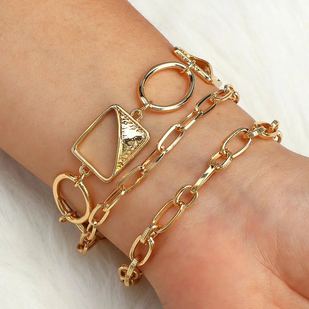 Gold Color Chain Bracelets for Women Metal Geometric Chain Statement Bracelets Fashion Accessories