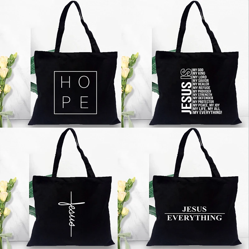 Borsa Shopping donna moda tela Tote Jesus Is My God stampa borsa a tracolla pieghevole Eco riutilizzabile borsa Shopper donna cristiana