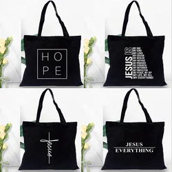 Sac à provisions en toile réutilisable pour femme, sac à main, fourre-tout, imprimé Jesus Is My God, initié, pliable, cuillère à soupe, femme chrétienne, mode