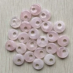 New good quality natural quartz stone pink gogo  donut pendants beads 18mm for jewelry making Wholesale 12pcs/lot free shipping