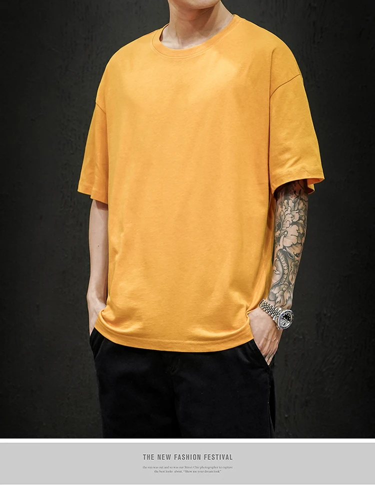 Neue Sommer männer T Shirt Fashion Solid T Shirt Herren Übergroßen Hip Hop Kurzarm Casual Baumwolle Herren Streetwear Top tees – Detail 8