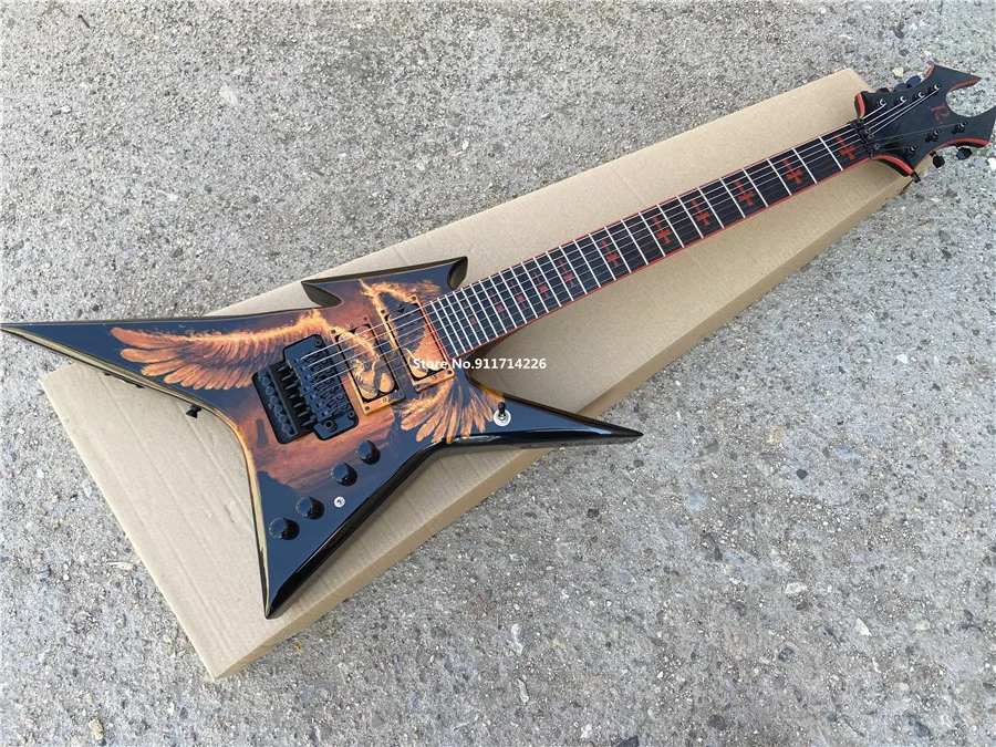 High - quality custom - made version of alien hand - painted angel wings double - swing electric guitar