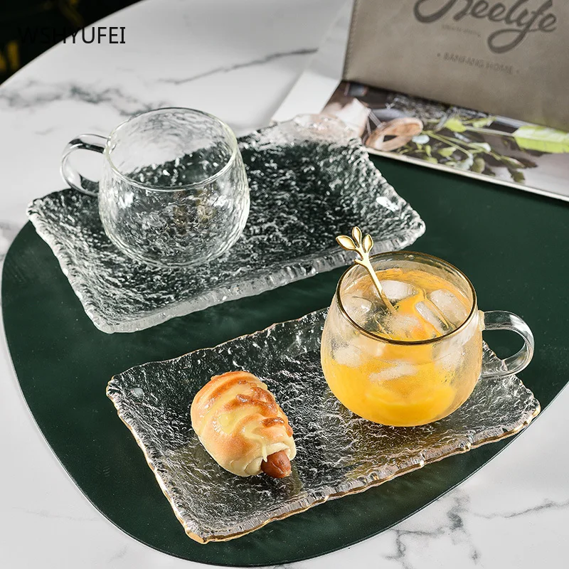 Home breakfast cup glass large capacity milk cup cereal cup high temperature coffee cup afternoon tea cup saucer with spoon