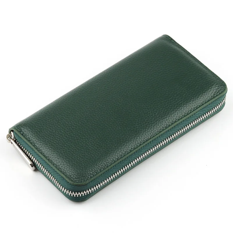 Genuine Leather Wallet for Women Soft Large Capacity Men Clutch Purse Zipper Around with Zipper Coin Phone Pocket Japan Style