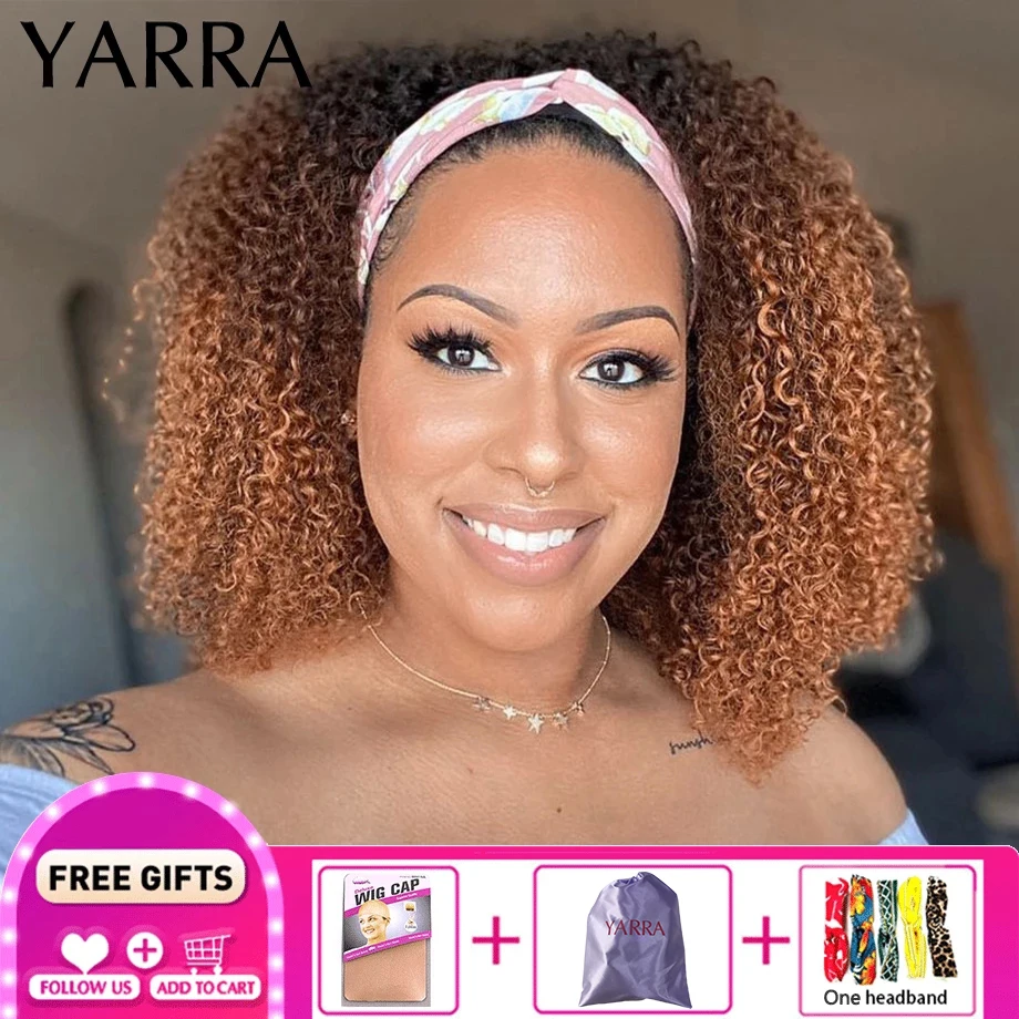 Ombre Colored 1b/30 Honey Blonde Afro Kinky Curly Headband Wig 100% Human Hair Wigs Full Machine Made Brazilian Remy Hair Yarra