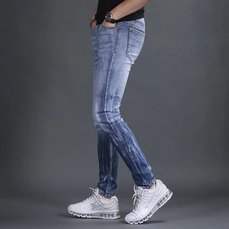 Spring Mens Summer Slim Fit Denim Pencil Pants Stretchy Casual Streetwear Long Trousers Skinny Jeans Fashion Cowboy Pants Homme