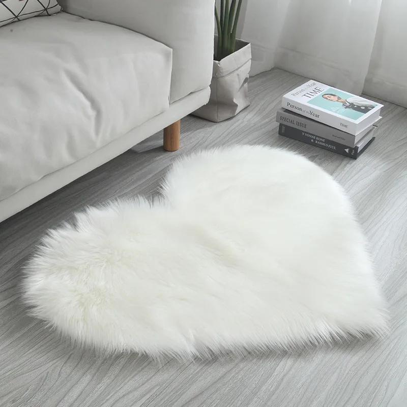 

Shaggy Soft Carpet Love Heart Rugs Solid Color Artificial Sheepskin Hairy Mat Wool Faux Fluffy Mat For Living Room Bedroom Decor