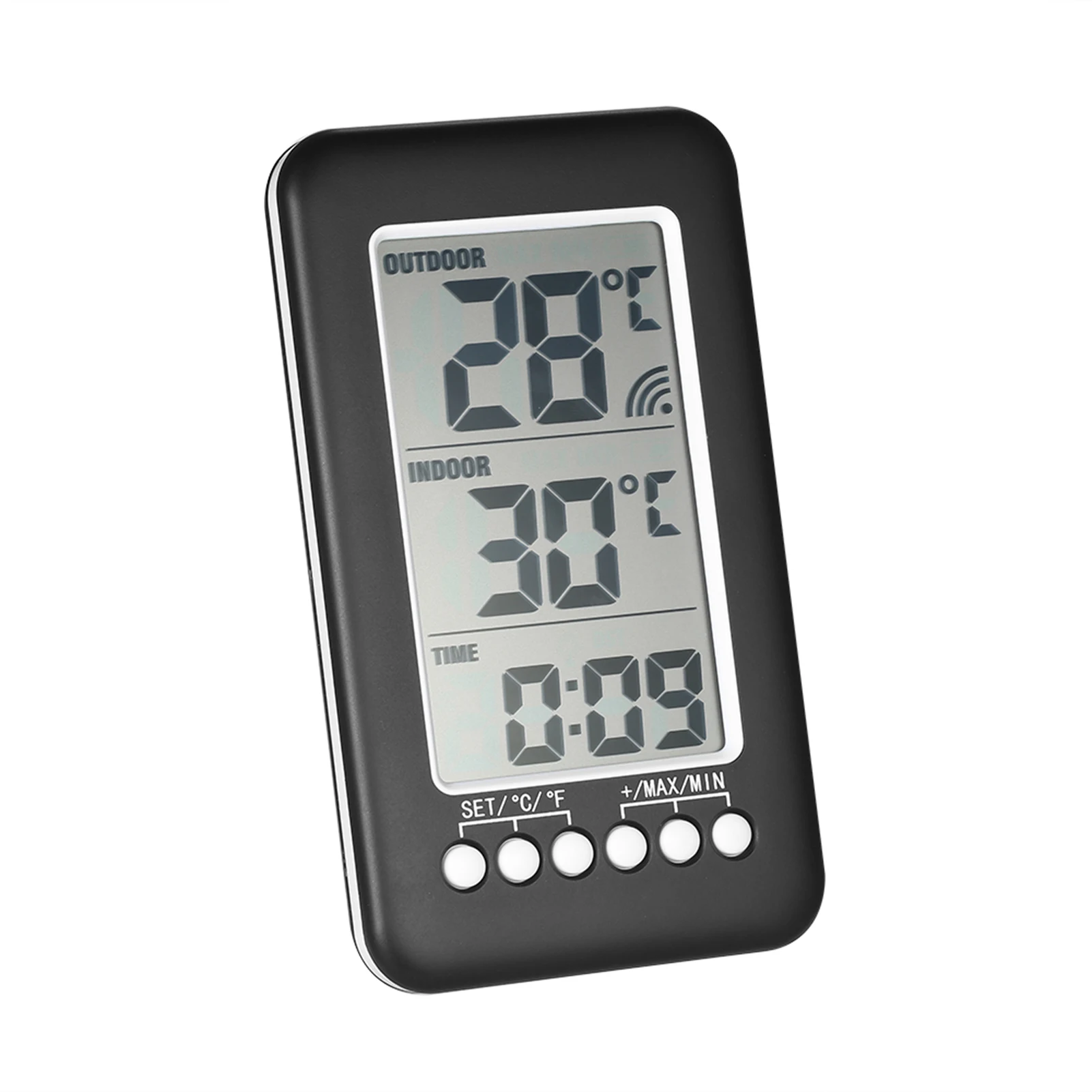 ميزان الحرارة الرقمي مع وظيفة الساعة في الهواء الطلق داخلي LCD مقياس الحرارة اللاسلكي محطة الطقس ميزان الحرارة الإلكتروني