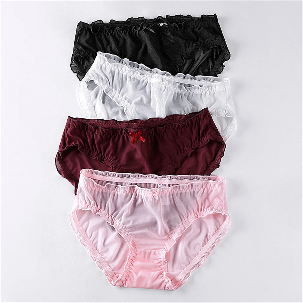 Lovely net gauze underwear sexy transparent girl in low waist briefs Soft quick dry cotton crotch bread pants T1003