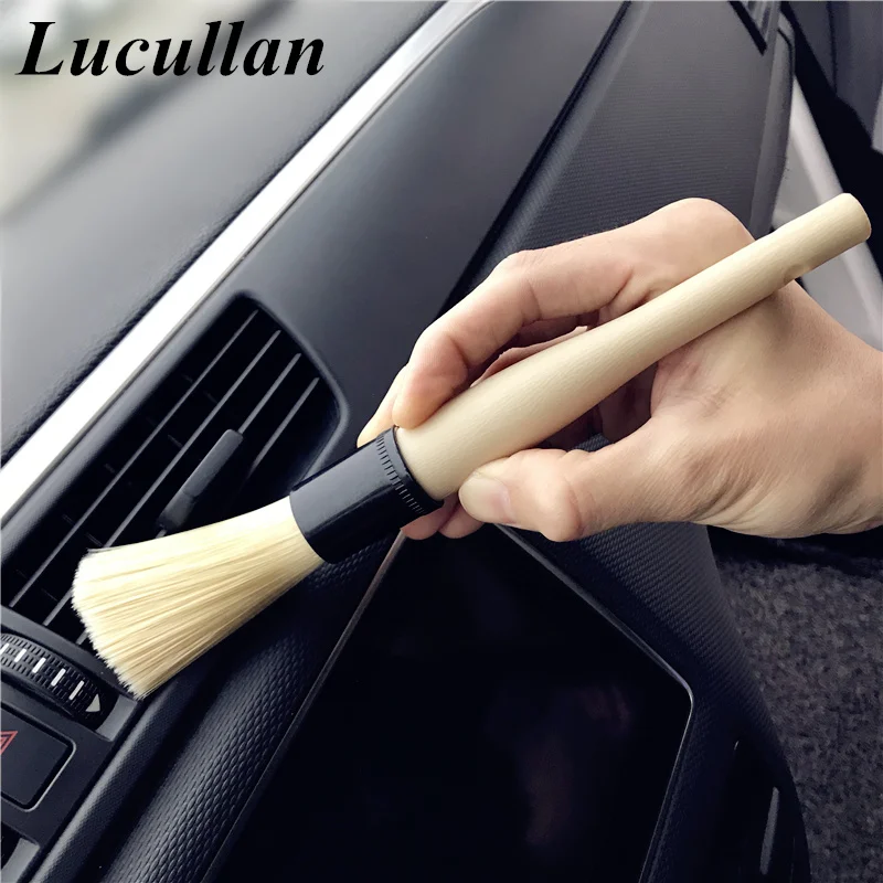 Lucullan Car Detailing Factory Tools For Rims,Doors,Interior 2 Colors Soft and Hard Bristle Auto Motorcycle Brushes