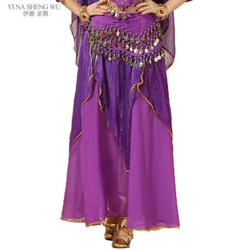 1pc Adult Solid Color Belly Dance Skirt Woman Chiffon Split Sexy Gypsy Spanish Flamenco Oriental Ethnic Performance Skirt Only