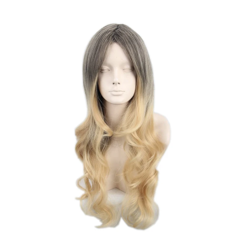 

Ombre Mixed Colors Synthetic Wigs with Full Bnags for Women Long Natural Curly Cosplay Wig Heat Resistant + Wig Cap