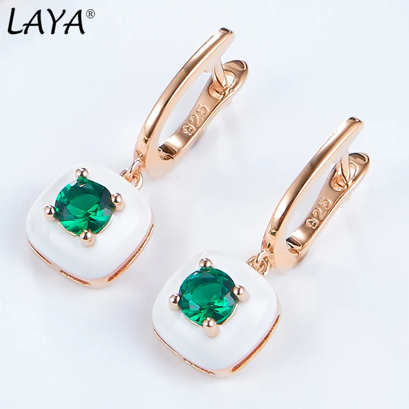 Laya Pure 925 Sterling Silver Shining Zircon White Handmade Enamel Tennis Bracelet Earrings Ring Sets For Women Fine Jewelry