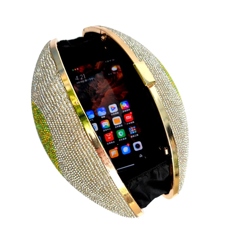 Fashonable Crysatal Shape Rugby Big Blue Eyes Ladies Shoulder Bridal Party Wallet Girl Crossbody Bag Rhinestone Jewely Purse