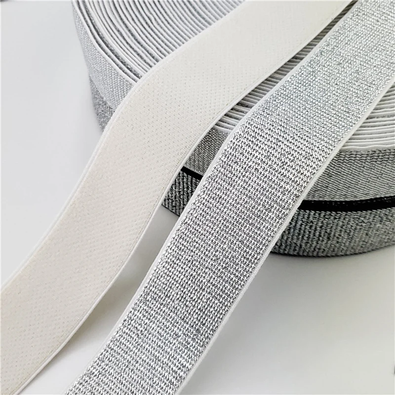 5/10meters 25-50mm Gold Silver Silk Elastic Band Polyester Rubber Webbing DIY Waistband Skirt Belt Sewing Accessories