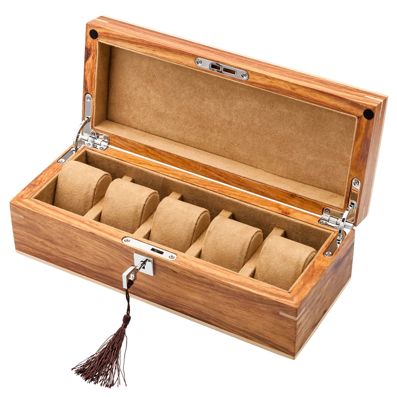 2023 New Solid Wood Watch Storage Boxes Case Yellow Watch Box Organizer With Lock Luxury watch Case Storage Box Clock Holder