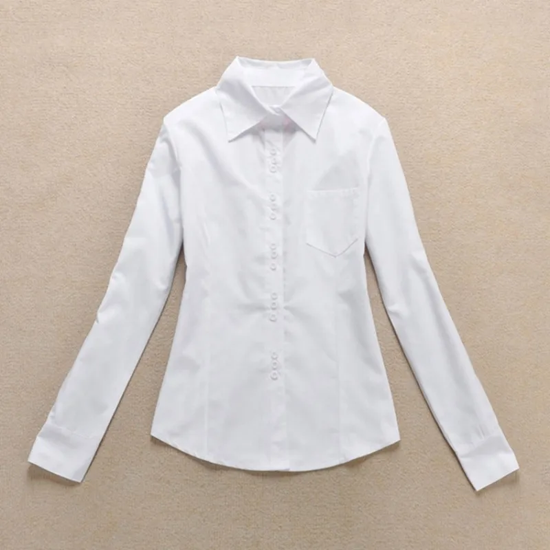 Fashion Women\'s OL Shirt Long Sleeve Turn-down Collar Button Lady Blouse White Black Short Sleeve Tops