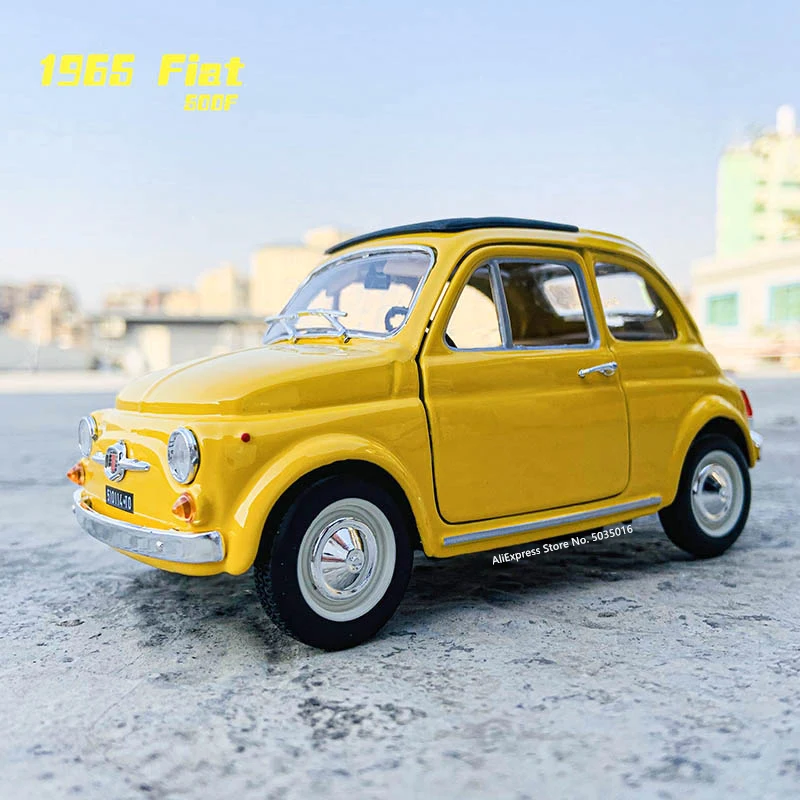 Bburago 1:24 1965 Fiat 500F yellow simulation alloy car model crafts decoration collection toy tools gift