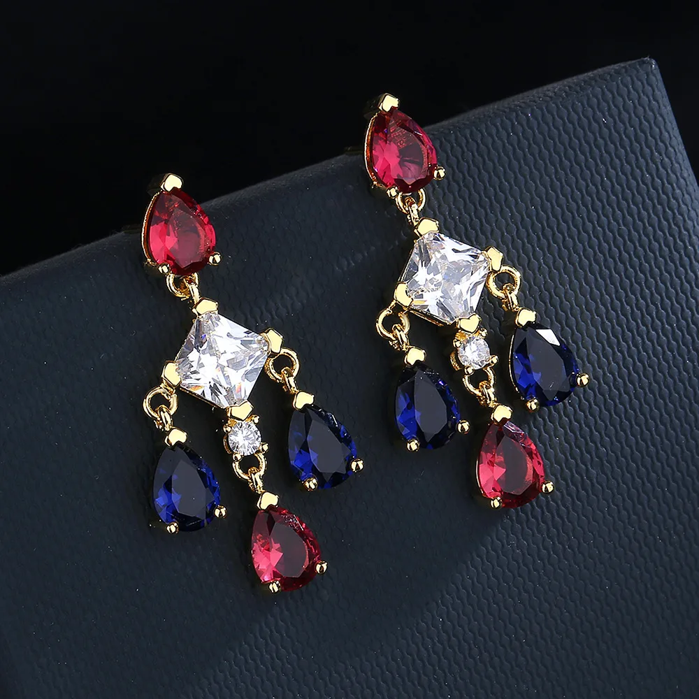 

2021 NEW Trend Flower Crystal Earrings for Women Classic Luxurious Color Bling Long Tassel Wedding Engagement Gift Jewelry