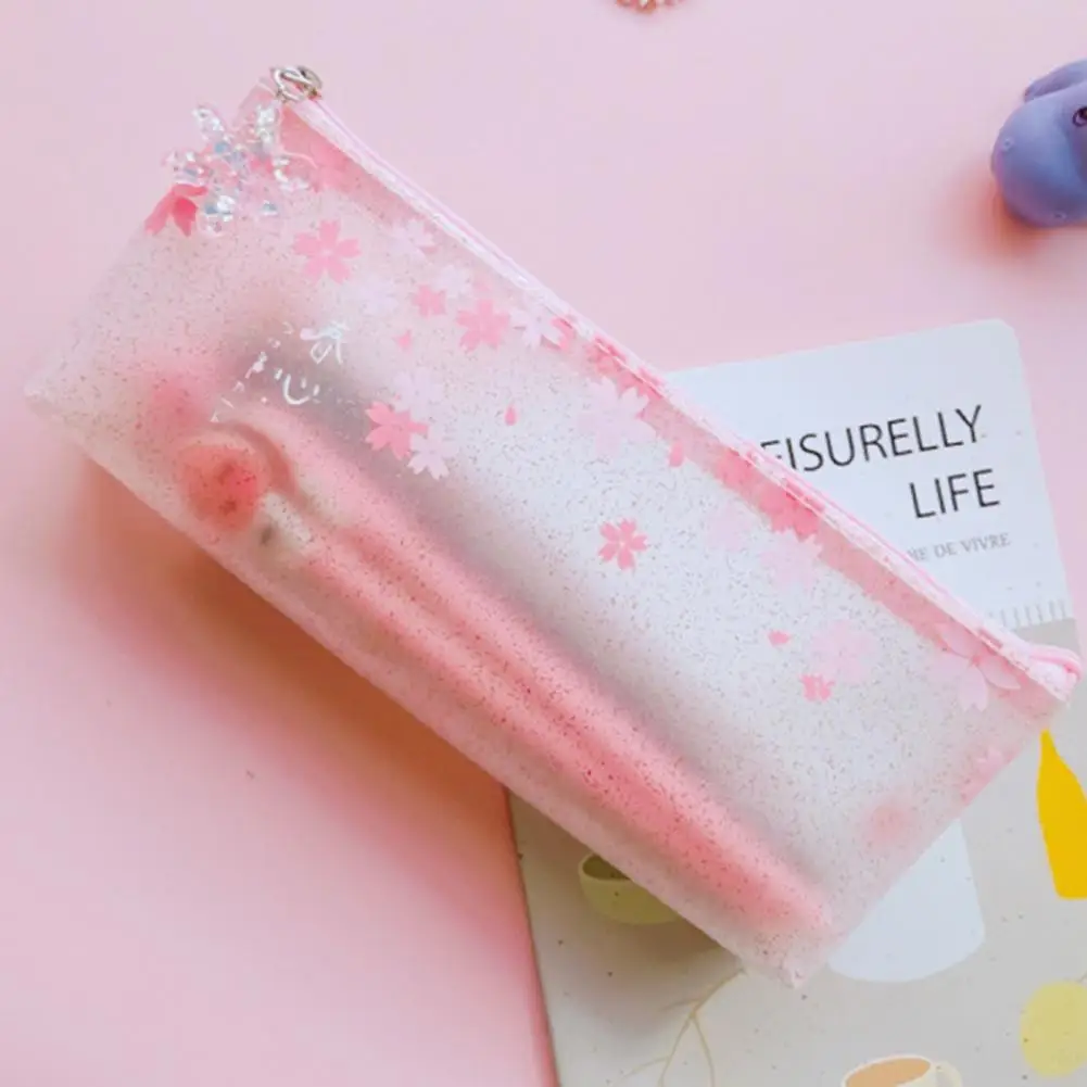 Sweet Pink  Practical Frosted Sakura Pencil Pouch Lightweight Stationery Bag Eye-catching   for Students