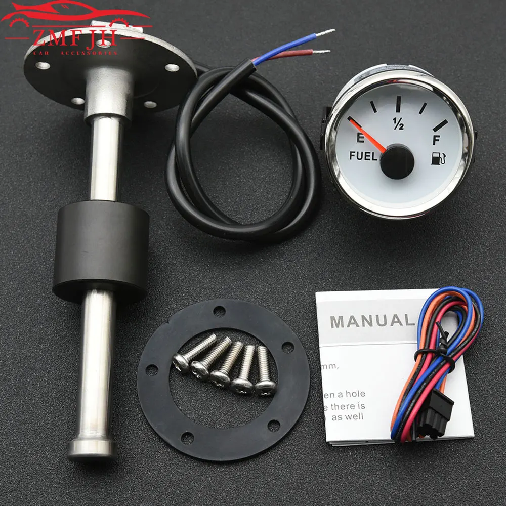 

52MM Fuel Level Gauge with 0-190ohm Fuel Level Sensor 240-33ohm Fuel Sender Unit Auto Gauge for Boat 100 125 225 250 300 400mm