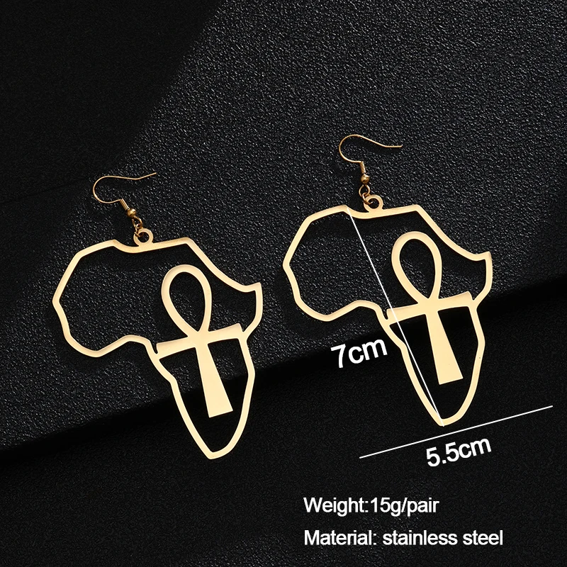 2025 Stainless Steel Steed Africa Map Big Foot Ankle Earrings Exaggerated Large Earrings Egyptian Nile Ethnic Exaggerated Gift
