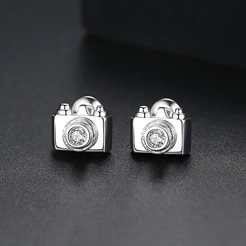 Korean Cute Small Camera Stud Earrings for Women Girls with AAA Zircon Simple Creative Fashion Jewelry Oorbellen Party Gift