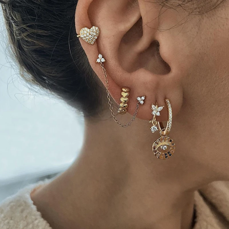 CRMYA Wedding Clip On Earrings 2022 New Trend Gold Silver Filled Full CZ Zircon Cute Heart Ear Clips Cuffs Party Gift Jewelry