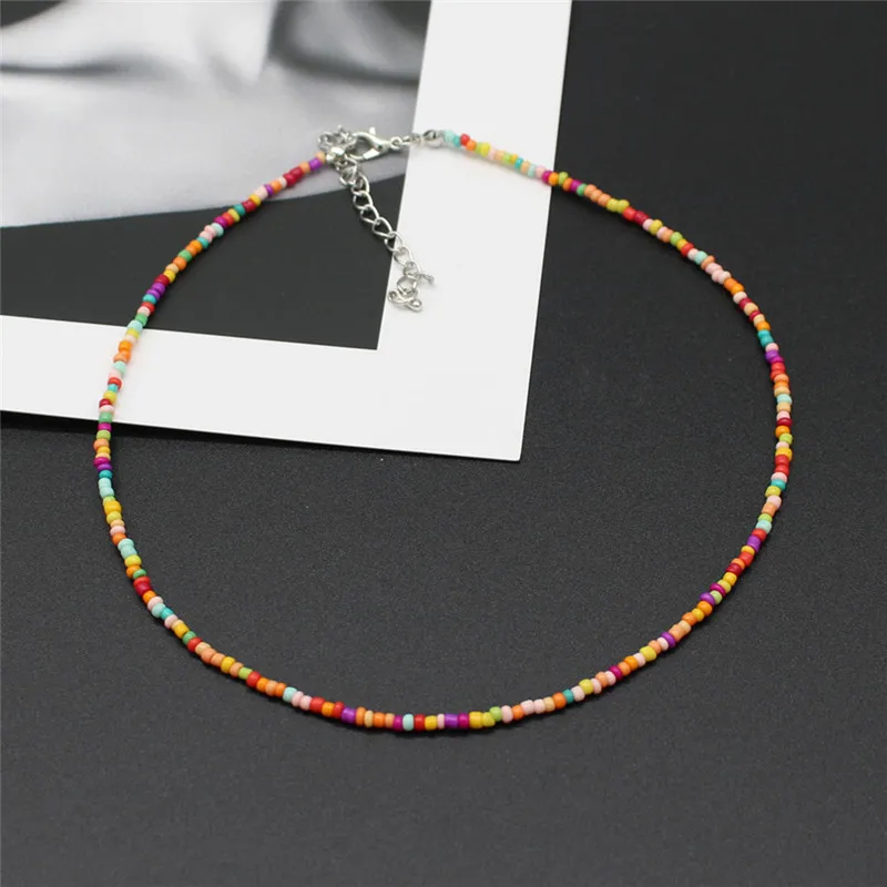 Neue Koreanische Süße Bunte Colliers Kragen Boho Samen Perlen Schlüsselbein Halsketten für Frauen Mädchen Trendy Schmuck – Detail 7