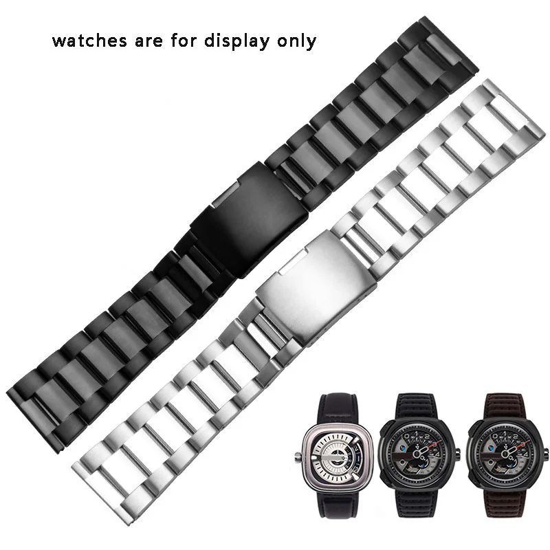 

28mm Stainless Steel Watchband Black Silver Bracelet Replacement Metal Strap For P1 P2 P3 M1 M2 Series Men's Watch Chain