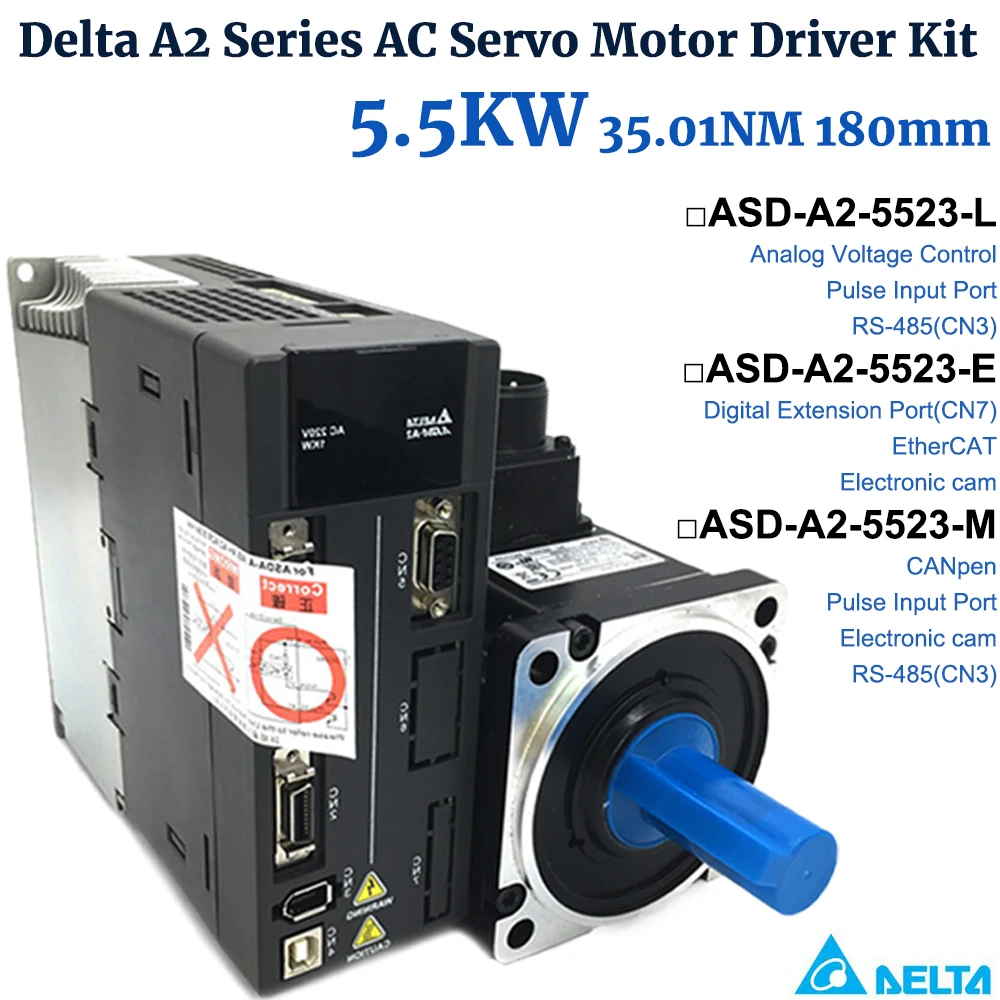 Delta 5.5KW A2 Series AC Servo Motor Driver Kit 180mm 40A 35.01Nm ECMA-F11855R3,ASD-A2-5523-L,ASD-A2-5523-E,ASD-A2-5523-M 220V