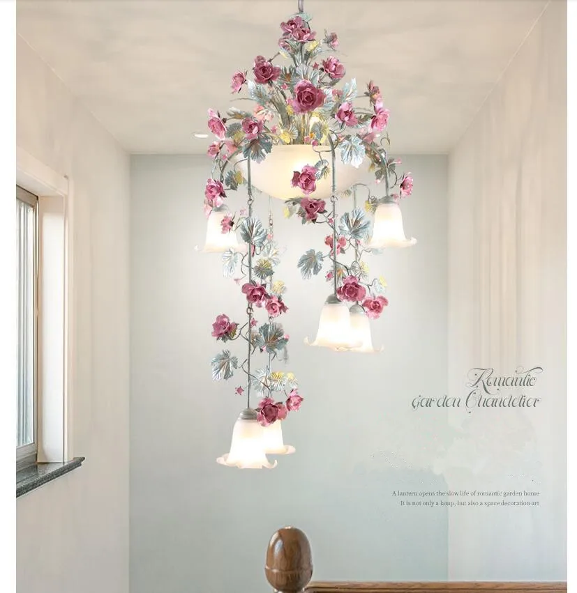 

Art deco Floral Chandelier lamp Lustre 10L D65cm H120cm Pink Rose Flower Chandelier Light Fixture E14 LED Decoration Chandelier