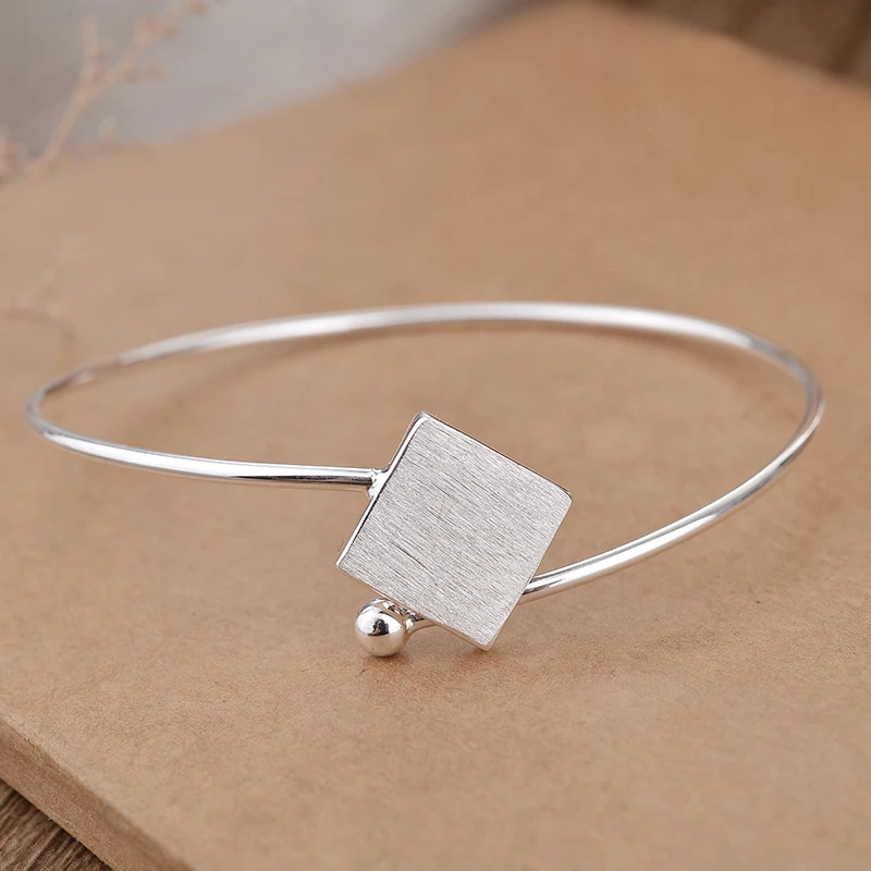 

Personality New Art 925 Sterling Silver Jewelry Female Simple Bar Clover Geometric square Popular Open Bracelet