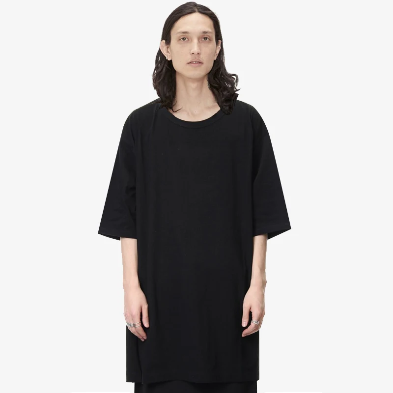 Men's new singer trend niche design five-point sleeve long low collar big T-shirt with short sleeves for both men and women