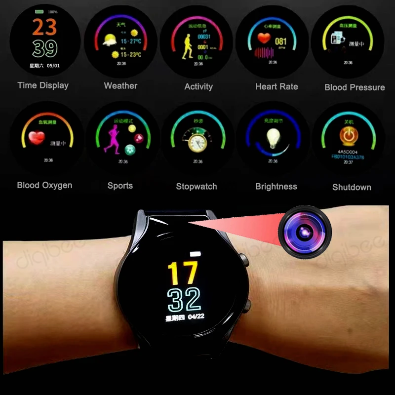 Pulsera deportiva con cámara micro espia, reloj inteligente con cámara 1080P, grabadora de voz y vídeo Invisible, pantalla táctil, rastreador de Fitness