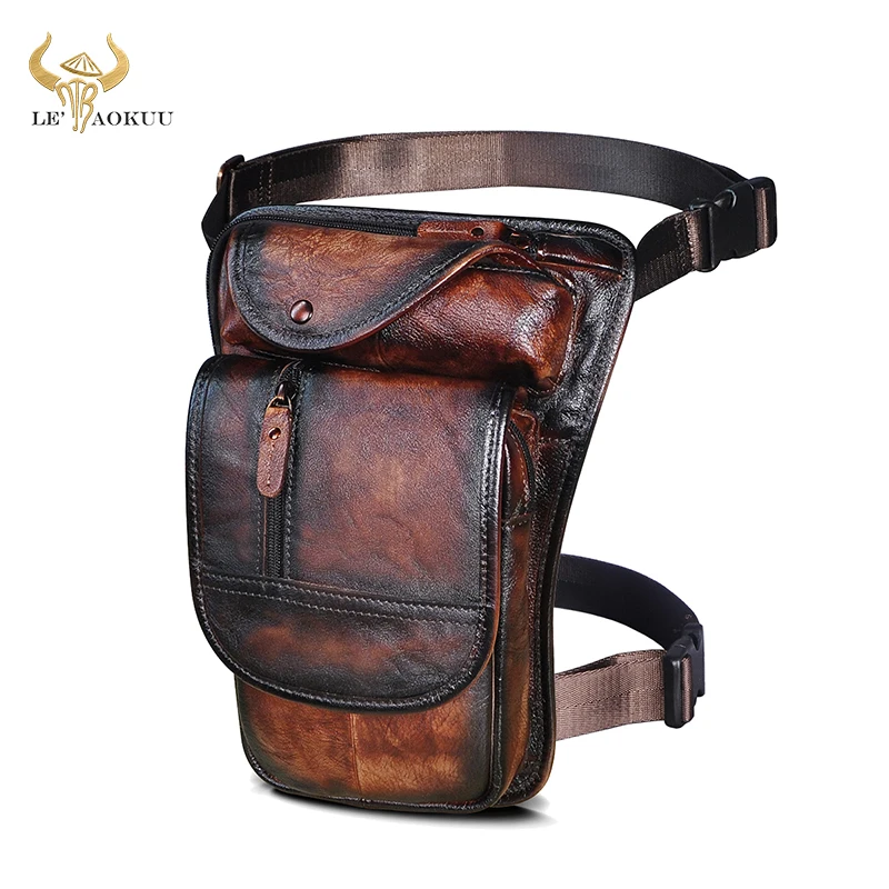 

Natural Leather Men Design Casual 8" Messenger Bag Fashion Multifunction Travel Fanny Waist Belt Pack Drop Leg Bag Male 3112