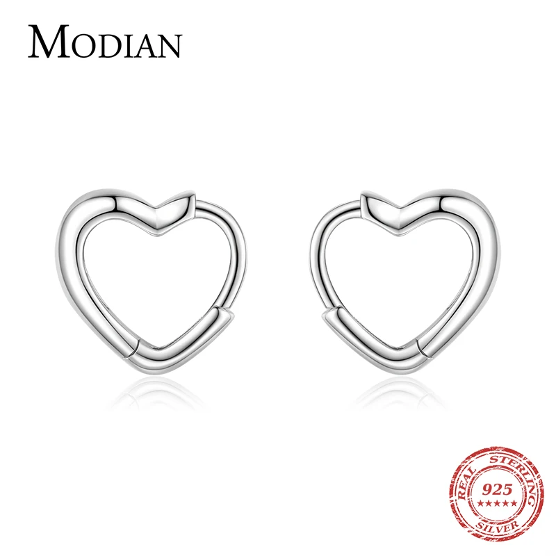 Modian Small Fashion Hearts Shape Hoop Earrings Minimalist 925 Sterling Silver Love Charm Earring For Women Girls Jewelry Gifts