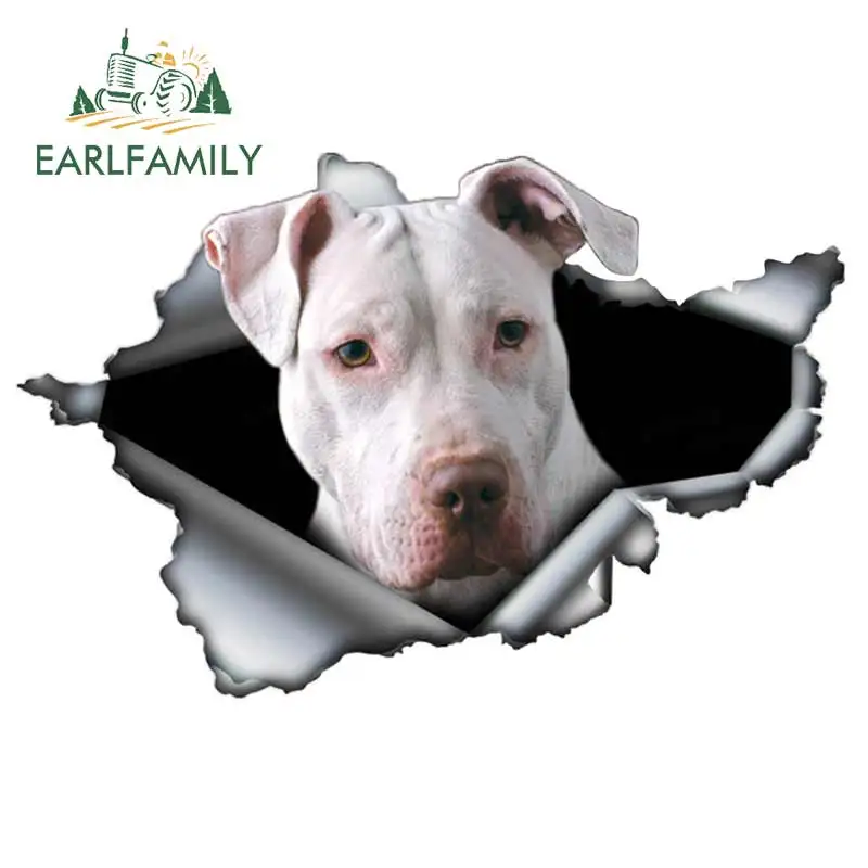 EARLFAMILY 13cm x 8.5cm 3D White Pitbull Car Sticker Torn Metal Pet Dog Decal JDM Window Car Bumper Decor Motorcycle Graphic