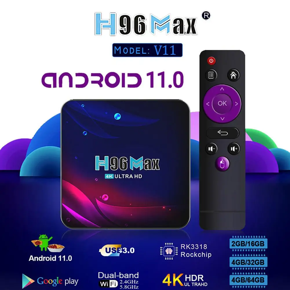 

Приставка Смарт-ТВ H96 Max V 11, 4 + 64 ГБ, Android 11,0