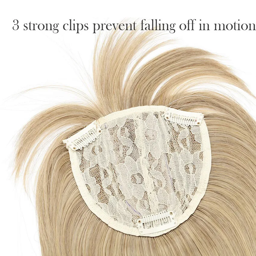 14inch Straight Synthetic Blonde Hair with Bangs for Women Clip-in One-piece Hair Extension High Temperature Fiber