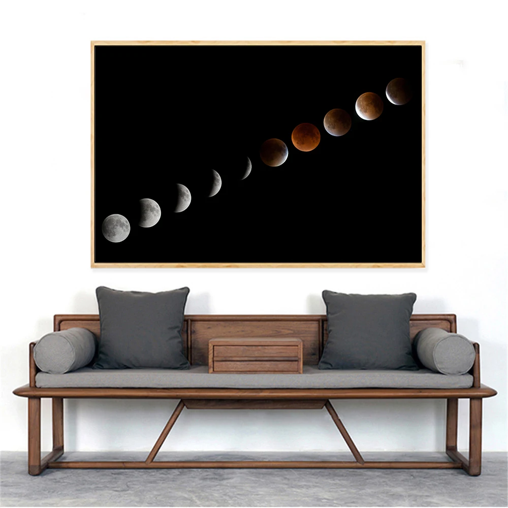 Moon Poster Lunar Eclipse Painting Diagonal Wall Pictures for Living Room Decoration Nordic Style Kids Room Decor Universe Moon