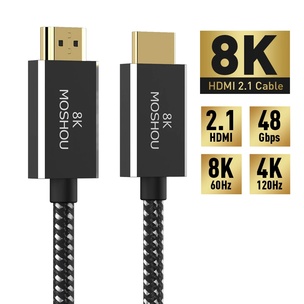 MOSHOU HDMI 2.1 kabel 8K 60Hz 4K 120Hz 48 gb/s łuku eARC wideo HDR przewód do wzmacniacza telewizor z dostępem do kanałów PS4 PS5 NS żarówka jak o