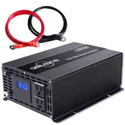 2000W Peak Pure Sine Wave Solar Inverter Power 1000W 12V/24V/36V/48V DC to 120V/220V/230V/240V AC Voltage Converter LCD Display