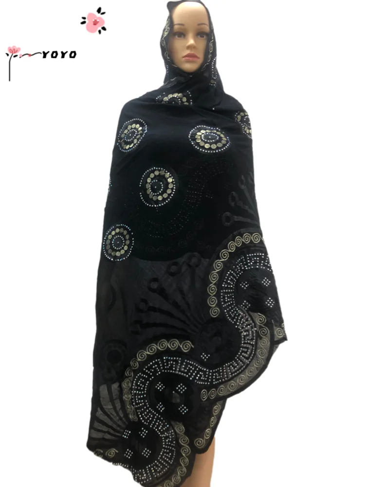 Sciarpa floreale africana da donna in morbido cotone Dubai sciarpa isalmica ricamo Hijab musulmano per scialli avvolgenti195 * 100cm HB016