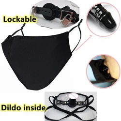 BDSM Deep Throat Gag Face Mask With Lock Open Mouth Dildo Ball Restraint Sex Toys Bomdage Rubber