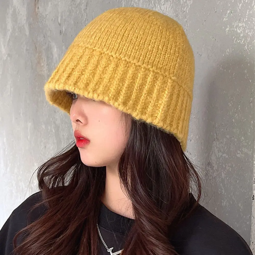 Women Winter Bucket Hat Warm Knitting Fisherman Cap Casual Foldable Panama Hat Lady Outdoor Sunscreen Sun Cap